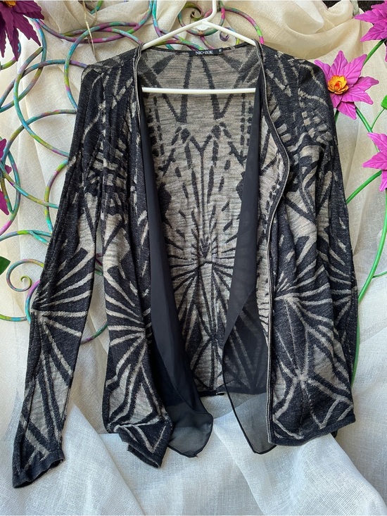NIC+ZOE Sweaters - NIC+ZOE Black and Gray Abstract Open-Front Cardigan